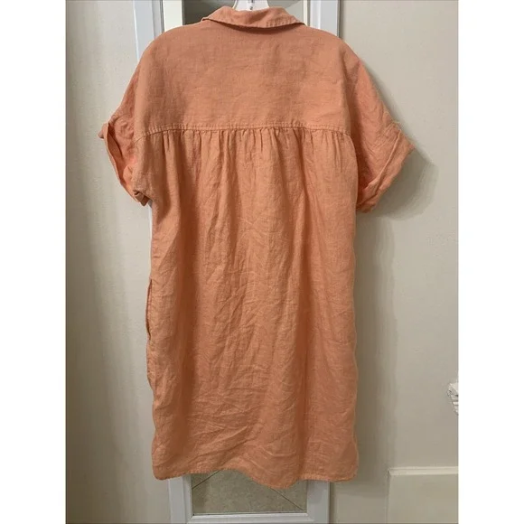 J Crew Shirt Dress 100% Linen Short Sleeve Button Up Relaxed Fit Pockets Sz M - Picture 4 of 5